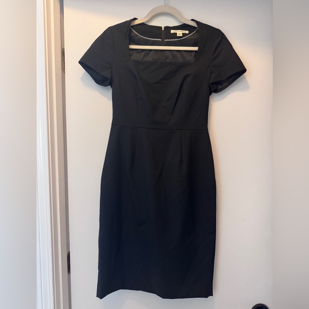 Banana Republic Classic short sleeve square neck black sheath midi dress